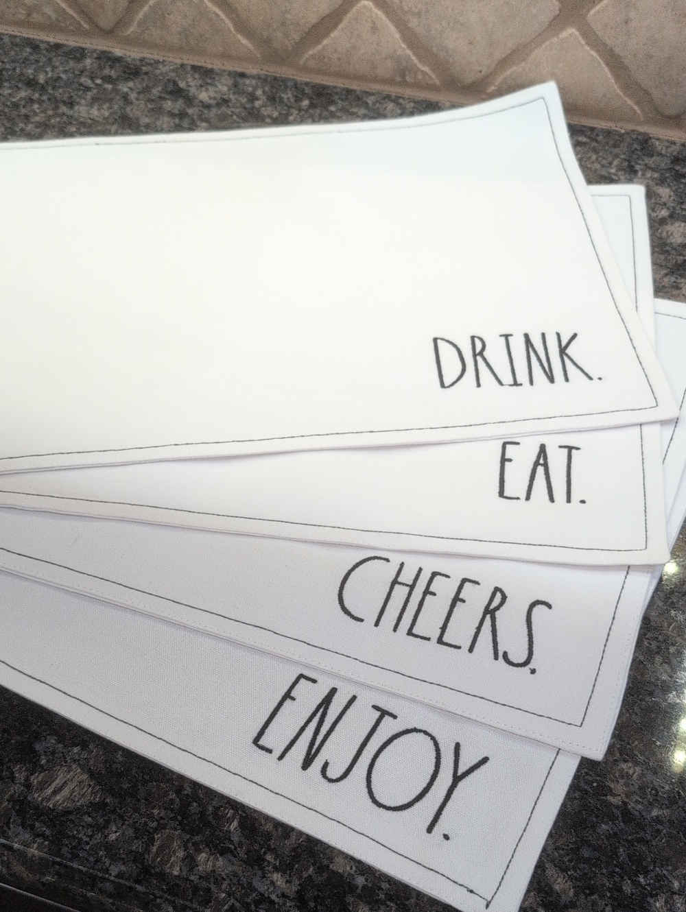 Rae Dunn White Placemats with Black Logo Tag.Set of 4